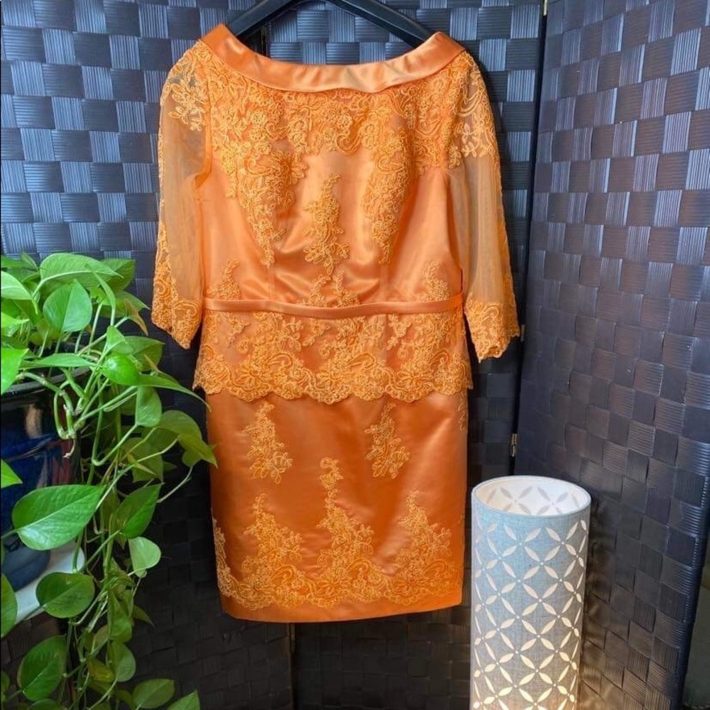 JJs House Vibrant Orange Lace Dress